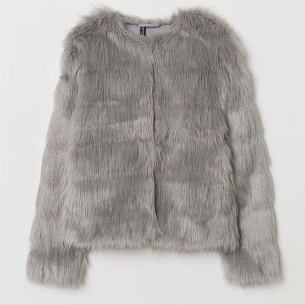 H&M Grey Faux Fur Luxury Glam Coat NWT